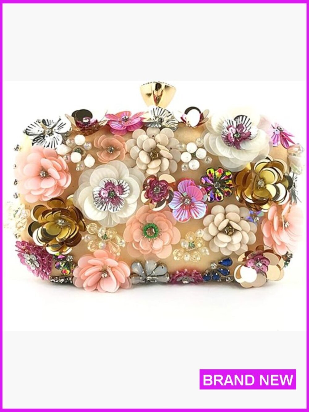 Elegant Floral Evening Clutch with Detachable Chain Strap Chic Party Handbag